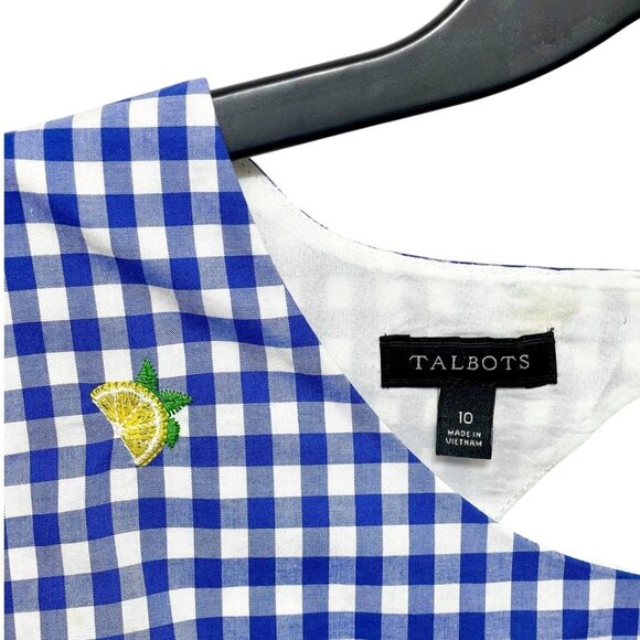 Talbots Lemons & Gingham Shift Dress in White Blue Size 10‎ - Picture 10 of 12